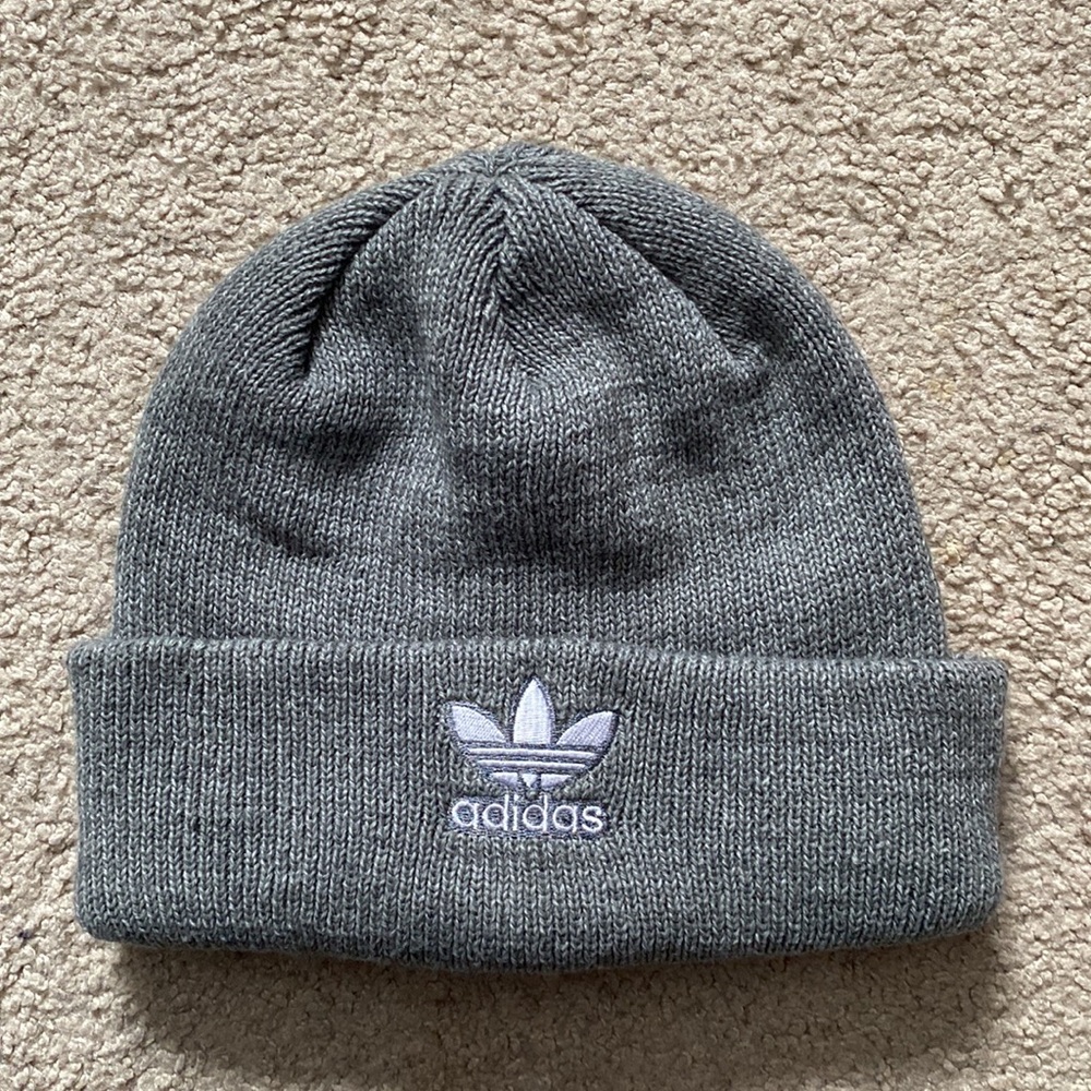 Adidas Grey Knit Embroidered Logo Beanie Hat